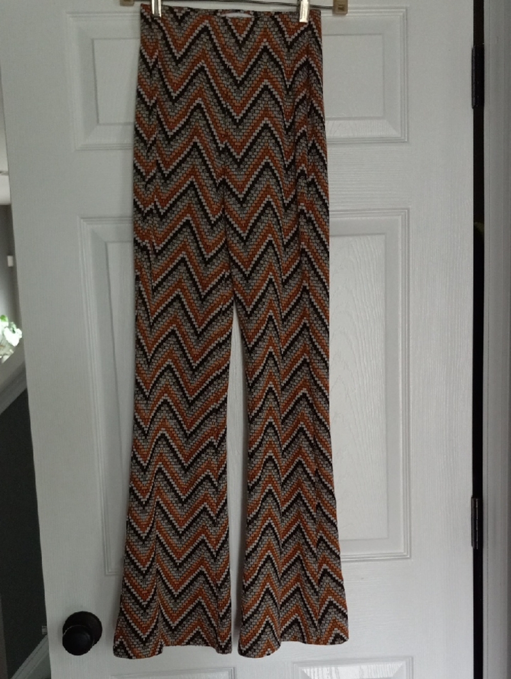 URBAN PUTFITTERSWide Leg Chevron Knit Pants in Brown Grey Rust White & Gold